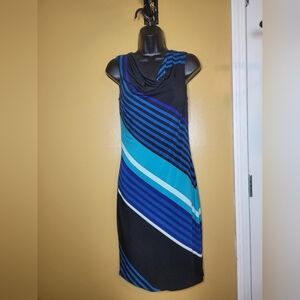 Cache Striped Drape Neckline Stretch Slinky Professional Dress sz S
